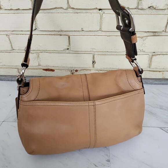 Vintage Coach Soho Tan Leather Buckle Flap Y2k Shoulder Bag m - Picture 6 of 16